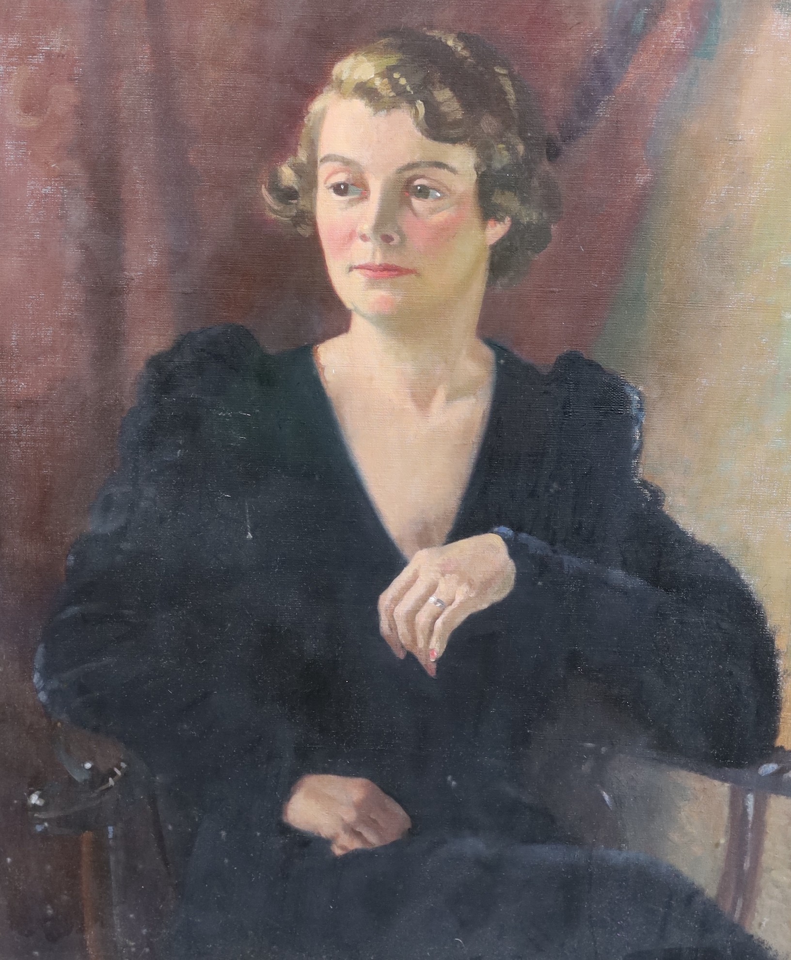 James Sinton Sleator RHA (1889-1950), Half length portrait of a lady wearing a black dress, oil on canvas, 75 x 62cm